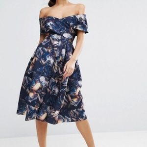 Asos floral fit and Flare off the shoulder dress